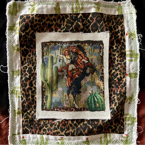 Faded Glory Dip Dye Button Down Shirt w/ Western Cowgirl & Cactus Patches - Picture 6 of 9